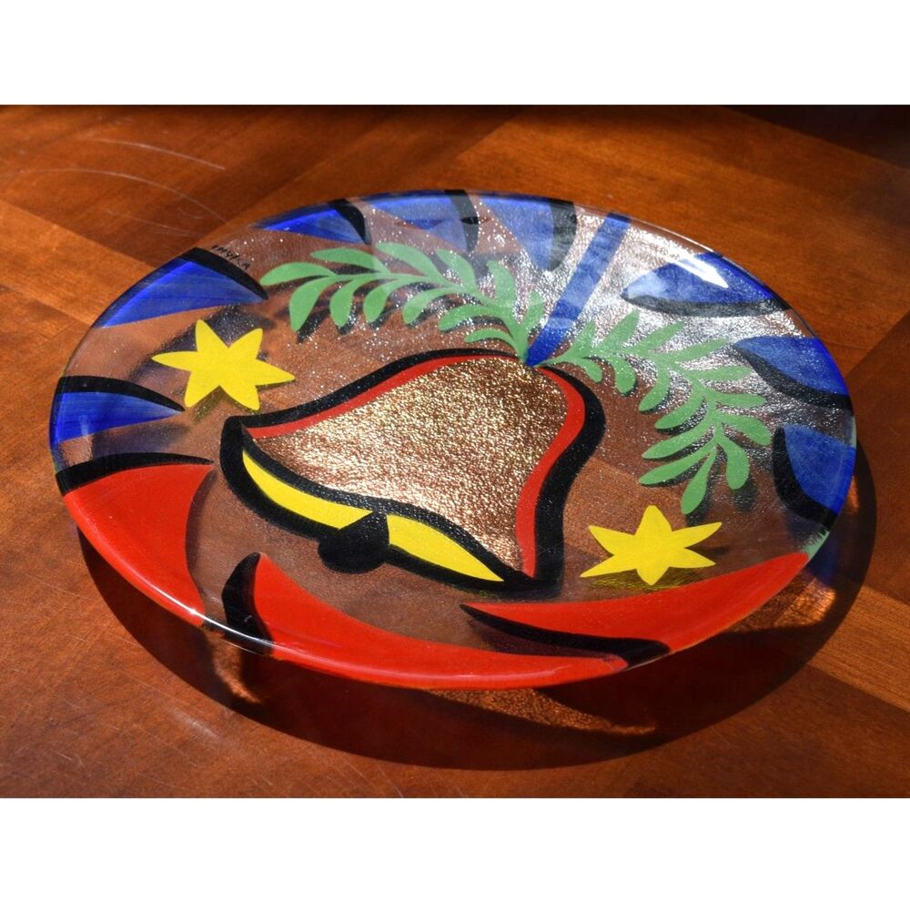 Kosta Boda Ulrica Hydman-Vallien Signed Hand Painted Christmas Bell Plate - 13"